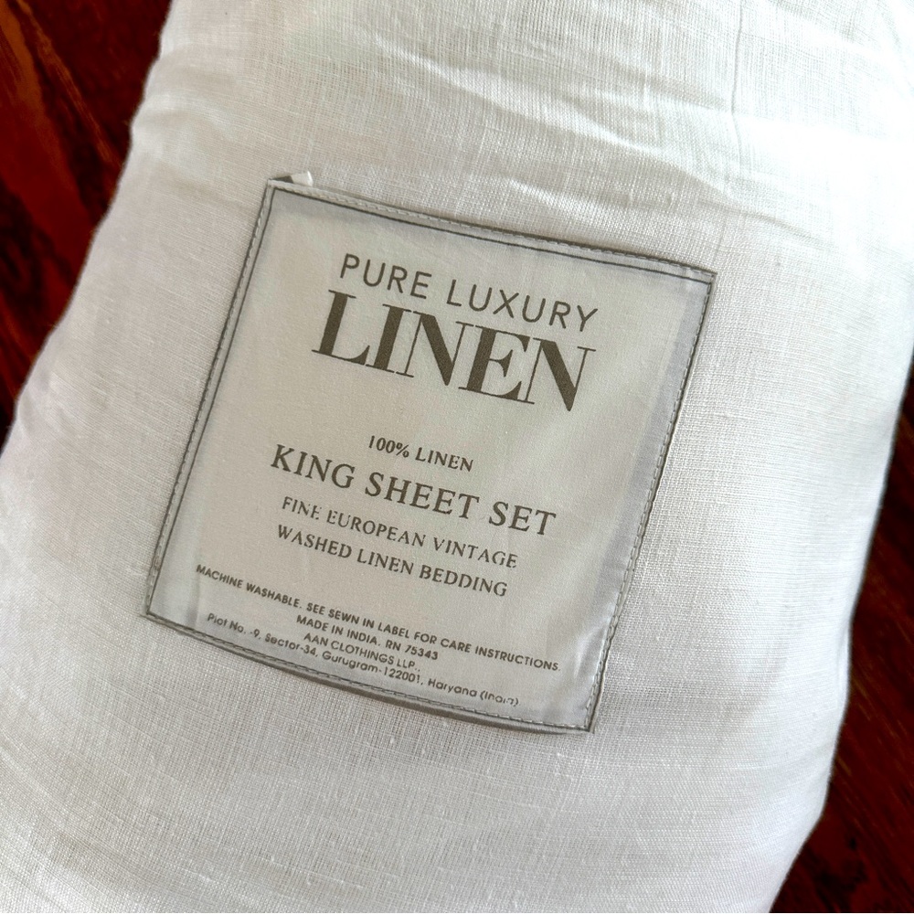 Pure Luxury Linen 4 Piece King sheet Set white Belgian flat fitted pillowcases